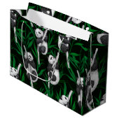 Grand Sac Cadeau Petits panda sur vert foncé (Devant Angle)