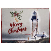 Grand Sac Cadeau Phare de Yaquina Head Joyeux Noël (Dos)
