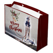 Grand Sac Cadeau Phare de Yaquina Head Joyeux Noël (Dos Angle)