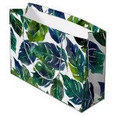Grand Sac Cadeau Philodendron vert et bleu du feuillage Botanique (Dos Angle)