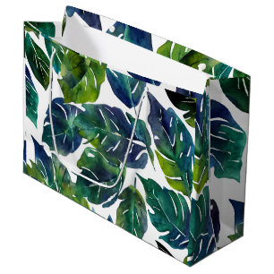 Grand Sac Cadeau Philodendron vert et bleu du feuillage Botanique