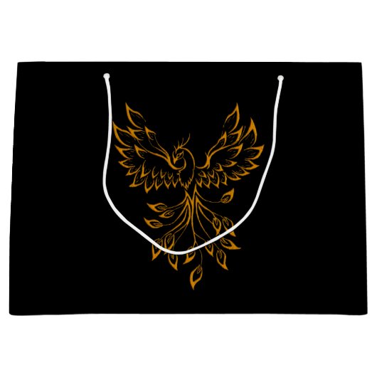 Grand Sac Cadeau Phoenix en or de cuivre se lève sur noir (Devant)