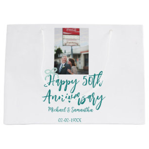 Grand Sac Cadeau Photo 50e anniversaire de mariage ruban turquoise 