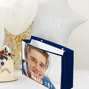 Grand Sac Cadeau Photo d'anniversaire bleu garçon hommes