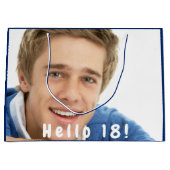 Grand Sac Cadeau Photo d'anniversaire bleu garçon hommes (Devant)