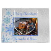 Grand Sac Cadeau Photo de flocon bleu argent de Noël (Devant)