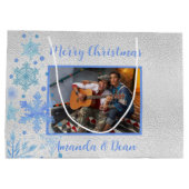 Grand Sac Cadeau Photo de flocon bleu argent de Noël (Dos)