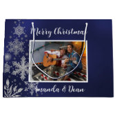 Grand Sac Cadeau Photo de flocon bleu de Noël (Devant)