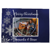 Grand Sac Cadeau Photo de flocon bleu de Noël (Dos)