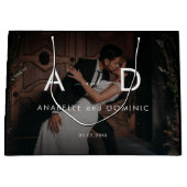 Grand Sac Cadeau Photo de fond foncé & Monogramme Élégant Mariage n (Devant)