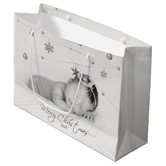 Grand Sac Cadeau Photo de Noël personnalisée et calligraphie