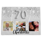 Grand Sac Cadeau photo de parties scintillant en argent à 70e anniv (Devant)