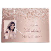 Grand Sac Cadeau Photo d'or rose (Devant)