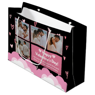Grand Sac Cadeau Photo en couple La Saint Valentin moderne Noir