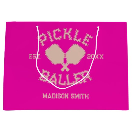 Grand Sac Cadeau Pickle Baller Pickleball Collegiate Typographie (Devant)
