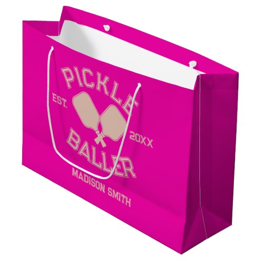 Grand Sac Cadeau Pickle Baller Pickleball Collegiate Typographie (Devant Angle)