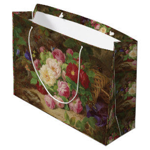 Grand Sac Cadeau Pièce rose au plancher de la forêt avec des papill
