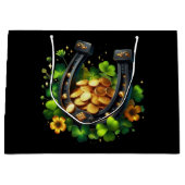 Grand Sac Cadeau Pièces en or Lucky Horseshoe et Clover (Devant)