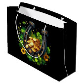 Grand Sac Cadeau Pièces en or Lucky Horseshoe et Clover (Dos Angle)