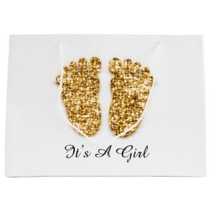 Grand Sac Cadeau Pieds baby showers C’est une fille Garçon Or Blanc