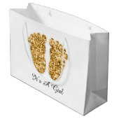 Grand Sac Cadeau Pieds baby showers C’est une fille Garçon Or Blanc (Dos Angle)