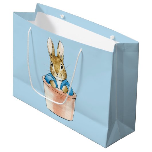 Grand Sac Cadeau Pierre le lapin assis dans un pot (Devant Angle)