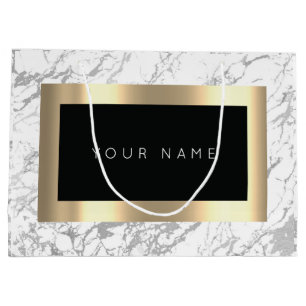 Grand Sac Cadeau Pierres grises en marbre gris métallisé métalli