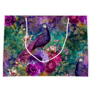 Grand Sac Cadeau Pierrot à fleurs couronné de violet