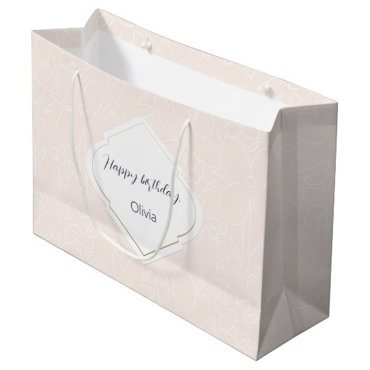 Grand Sac Cadeau Pimk White Motif Fleur sauvage Monogramme (Devant Angle)