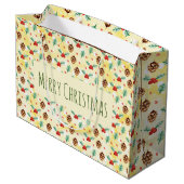 Grand Sac Cadeau Pine Cones et Holly Motif Joyeux Noël (Dos Angle)