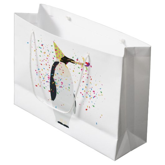 Grand Sac Cadeau Pingouin - Animaux ayant une fête (Devant Angle)
