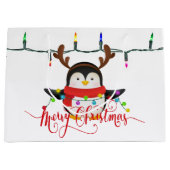 Grand Sac Cadeau Pingouin de Noël (Devant)