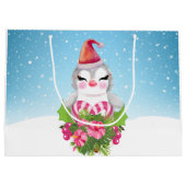 Grand Sac Cadeau Pingouin de Noël mignon à Santa Hat (Dos)