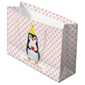 Grand Sac Cadeau Pingouin mignon avec Motif cardiaque (Devant Angle)
