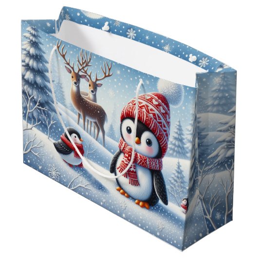 Grand Sac Cadeau Pingouin mignon et renne (Dos Angle)