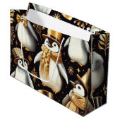 Grand Sac Cadeau Pingouin noir et doré (Devant Angle)