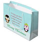 Grand Sac Cadeau Pingouins d'hiver de Noël mignons et Merci d'arbre (Dos Angle)