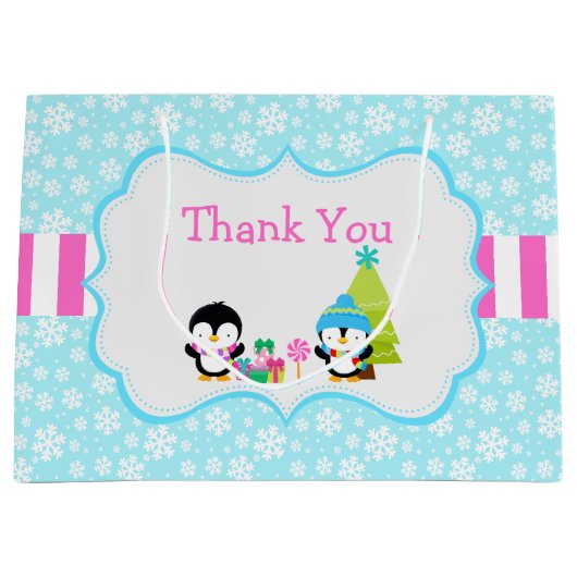 Grand Sac Cadeau Pingouins mignons d'hiver (Devant)