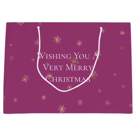 Grand Sac Cadeau Pink Boysenberry Christmas Gold Snowflakes (Devant)