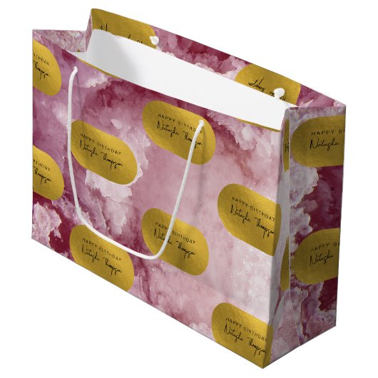 Grand Sac Cadeau Pink Gold Foil Sea Crystals Signature Script (Devant Angle)