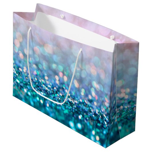 Grand Sac Cadeau Pink Gradient Bleu Turquoise Parkle Parties scinti (Devant Angle)
