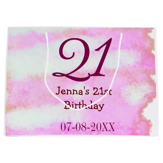 Grand Sac Cadeau Pink green pastel 21st birthday simple name date g (Devant)
