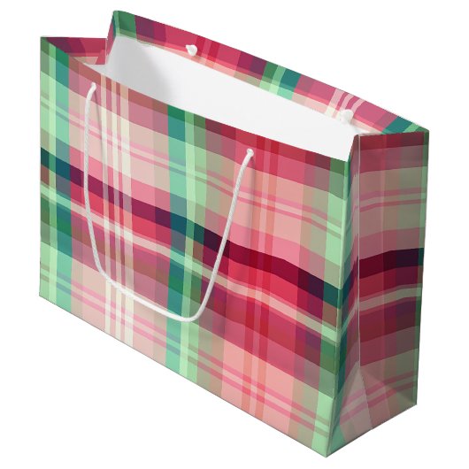 Grand Sac Cadeau Pink Green Tartan Plaid (Devant Angle)