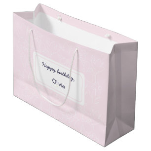 Grand Sac Cadeau Pink Joyeux anniversaire Fleur sauvage Motif