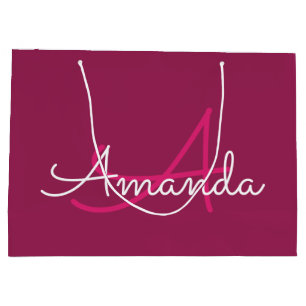 Grand Sac Cadeau Pink Marsala Monogramme Nom Fête des mariées