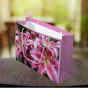 Grand Sac Cadeau Pink Oriental Lilies Floral