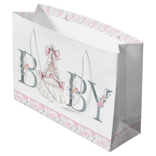 Grand Sac Cadeau Pink Princess Baby shower bébé cadeau (Dos Angle)