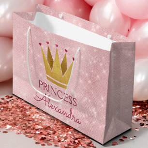 Grand Sac Cadeau Pink Princess Rose de la Couronne Gold Anniversair