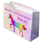 Grand Sac Cadeau Pink Rainbow Unicorn Nom du cheval Fille Anniversa (Dos Angle)