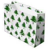 Grand Sac Cadeau Pins De Noël Vert Sur Blanc (Dos Angle)